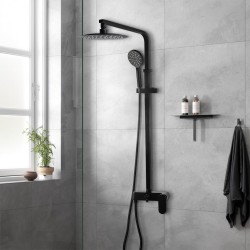 8 inch Round Bottom Water Inlet Black Twin Shower Set With Mixer 8 inch Round Bottom Water Inlet Black Twin Shower Set With Mixer