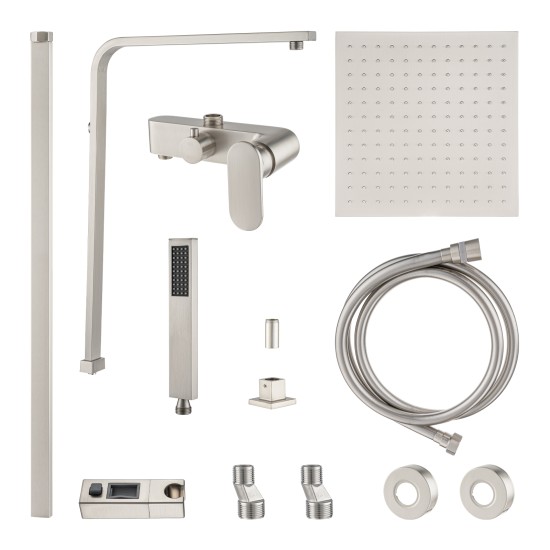 10 inch 250mm Square Brushed Nickel Shower Tower With Rain Head Bottom Water Inlet 10 inch 250mm Square Brushed Nickel Shower Tower With Rain Head Bottom Water Inlet