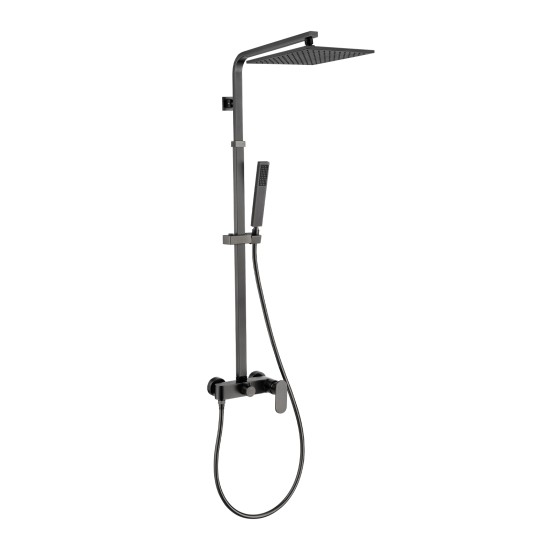 10 inch 250mm Square Gunmetal Grey Shower Tower With Rain Head Bottom Water Inlet