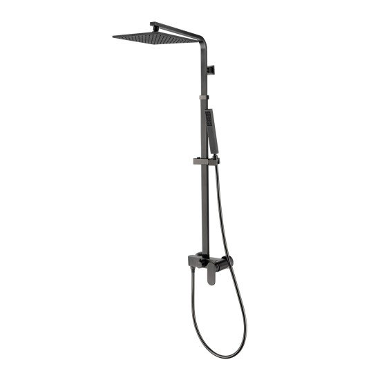 10 inch 250mm Square Gunmetal Grey Shower Tower With Rain Head Bottom Water Inlet