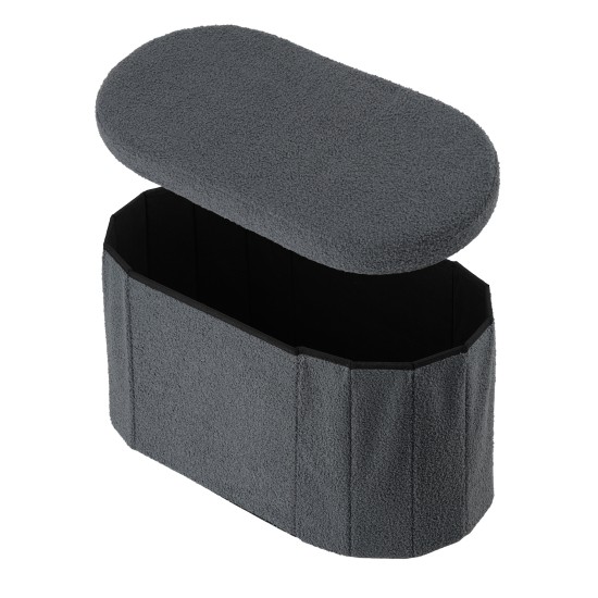 108L Oval Boucle Folding Ottoman Storage Bench Foldable Chair Deep Gray 108L Oval Boucle Folding Ottoman Storage Bench Foldable Chair Deep Gray