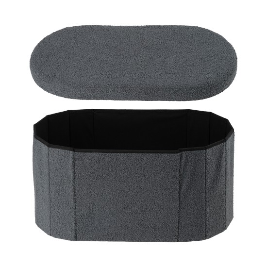 108L Oval Boucle Folding Ottoman Storage Bench Foldable Chair Deep Gray 108L Oval Boucle Folding Ottoman Storage Bench Foldable Chair Deep Gray