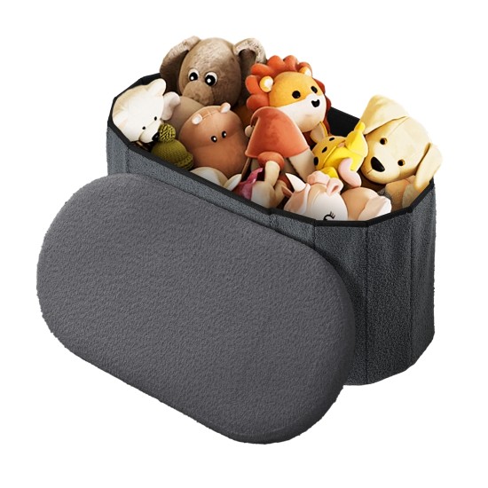 108L Oval Boucle Folding Ottoman Storage Bench Foldable Chair Deep Gray 108L Oval Boucle Folding Ottoman Storage Bench Foldable Chair Deep Gray