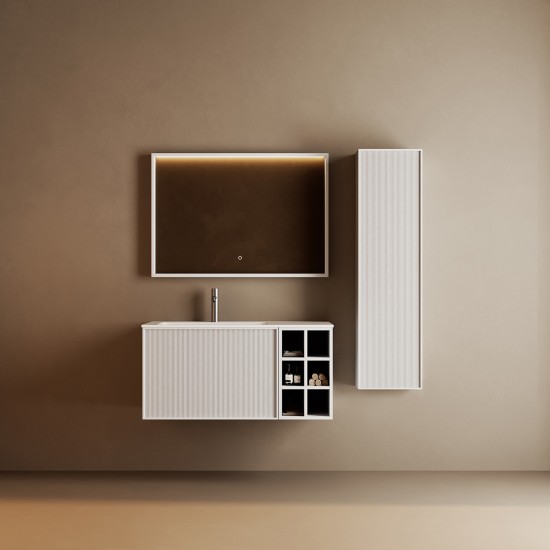 350x300x1600mm Height Plywood Fluted Tall Cabinet Matt White