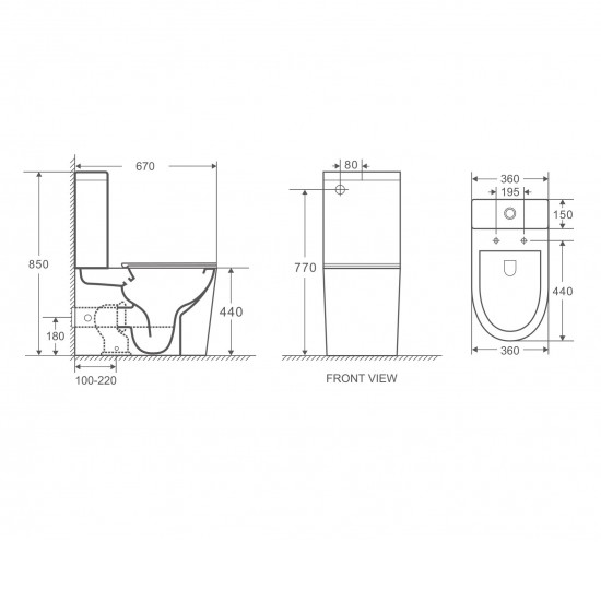 670x360x850mm Bathroom Whirlpool Silent Comfort Height Back To Wall White Ceramic Toilet Suite