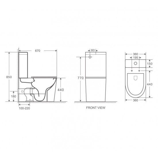 670x360x850mm Bathroom Whirlpool Ultra Quiet Comfort Height Ceramic Rimless Toilet Suite Matt Black