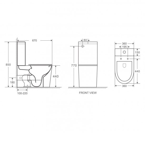 670x360x850mm Bathroom Whirlpool Ultra Quiet Comfort Height Ceramic Rimless Toilet Suite Matt Black