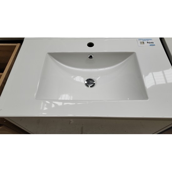 NELSON 900X460X580MM PLYWOOD WALL HUNG VANITY - GLOSS GREY WITH CERAMIC TOP