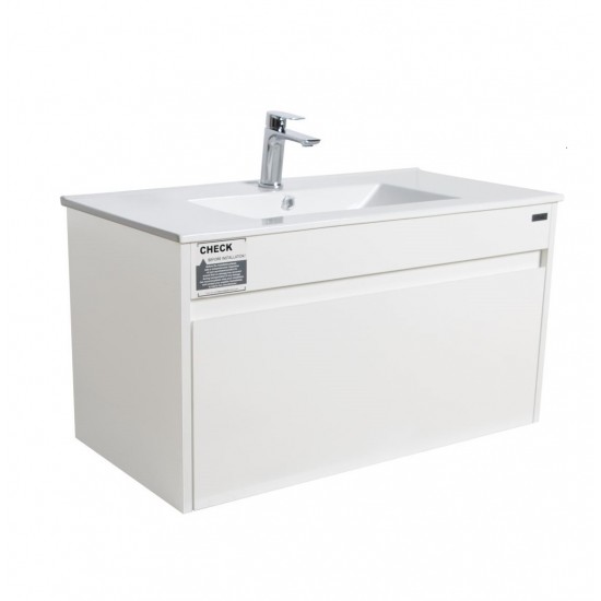 900x460x550mm White Wall Hung Vanity with Polymarble Basin