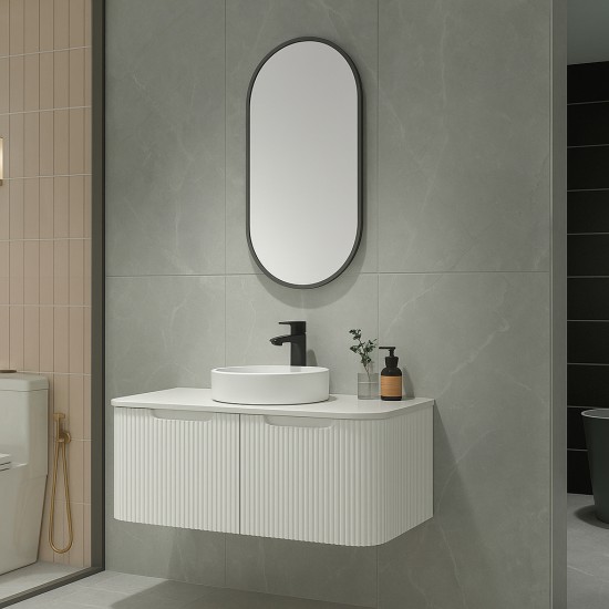 Amos 1210X460X430mm Plywood Matte White Fluted Curve Vanity With Flat Top Amos 1210X460X430mm Plywood Matte White Fluted Curve Vanity With Flat Top
