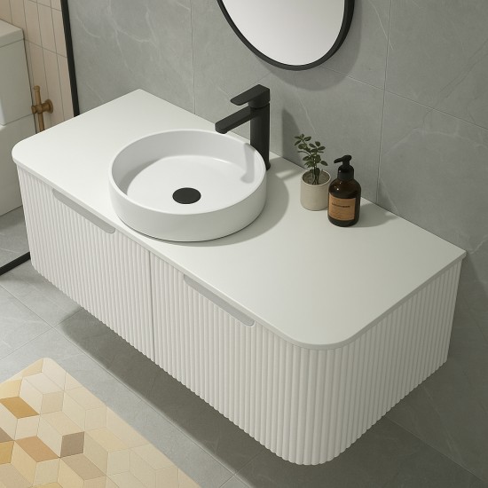 Amos 1210X460X430mm Plywood Matte White Fluted Curve Vanity With Flat Top Amos 1210X460X430mm Plywood Matte White Fluted Curve Vanity With Flat Top