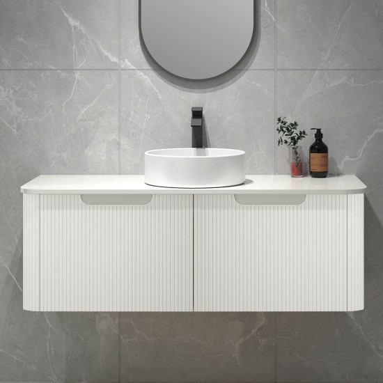 Amos 1210X460X430mm Plywood Matte White Fluted Curve Vanity With Flat Top Amos 1210X460X430mm Plywood Matte White Fluted Curve Vanity With Flat Top