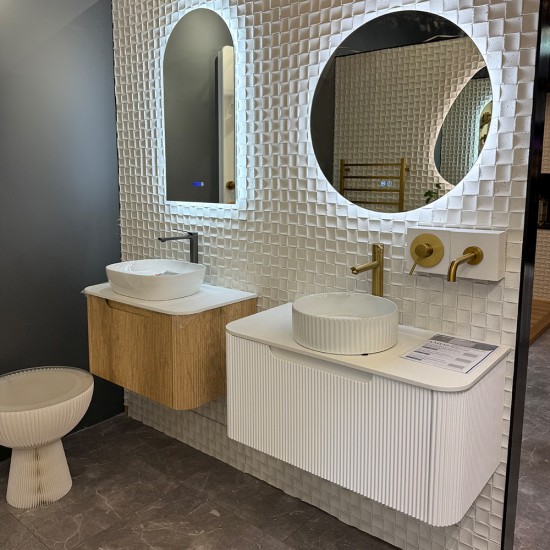 Amos 760X460X430mm Plywood Light Oak Fluted Curve Vanity With Flat Top Amos 760X460X430mm Plywood Light Oak Fluted Curve Vanity With Flat Top