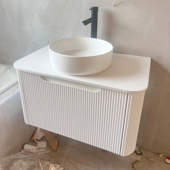 Amos 910X460X430mm Plywood Matte White Fluted Curve Vanity With Flat Top Amos 910X460X430mm Plywood Matte White Fluted Curve Vanity With Flat Top