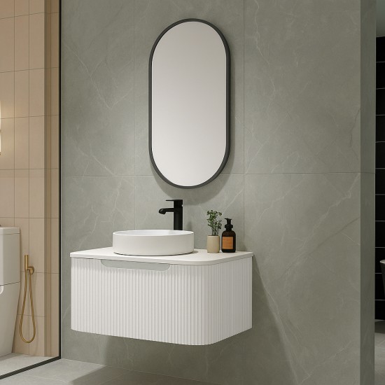 Amos 760X460X430mm Plywood Matte White Fluted Curve Vanity With Flat Top Amos 760X460X430mm Plywood Matte White Fluted Curve Vanity With Flat Top