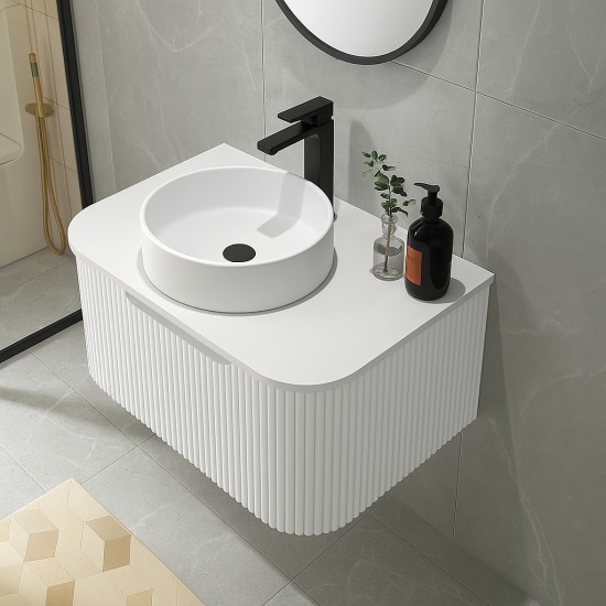 Amos 760X460X430mm Plywood Matte White Fluted Curve Vanity With Flat Top Amos 760X460X430mm Plywood Matte White Fluted Curve Vanity With Flat Top