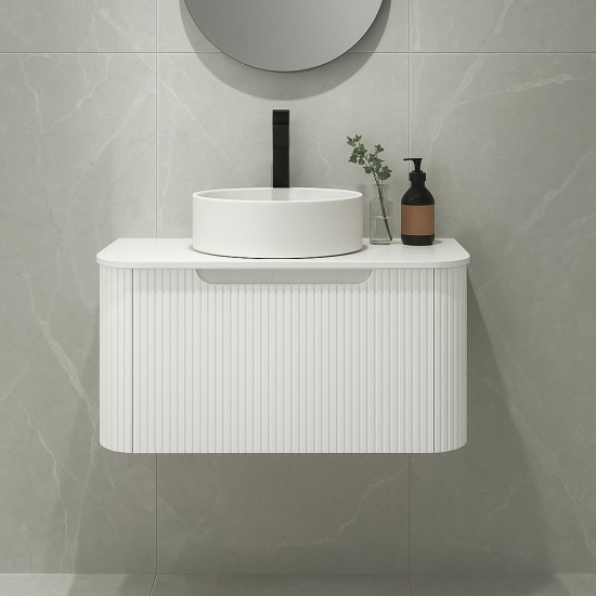 Amos 760X460X430mm Plywood Matte White Fluted Curve Vanity With Flat Top Amos 760X460X430mm Plywood Matte White Fluted Curve Vanity With Flat Top