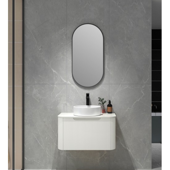 Amos 760X460X430mm Plywood Matte White Fluted Curve Vanity With Flat Top Amos 760X460X430mm Plywood Matte White Fluted Curve Vanity With Flat Top