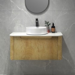 Amos 910X460X430mm Plywood Light Oak Fluted Curve Vanity With Flat Top Amos 910X460X430mm Plywood Light Oak Fluted Curve Vanity With Flat Top