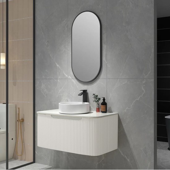 Amos 910X460X430mm Plywood Matte White Fluted Curve Vanity With Flat Top Amos 910X460X430mm Plywood Matte White Fluted Curve Vanity With Flat Top