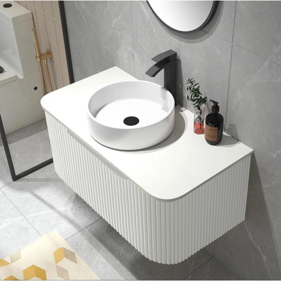 Amos 910X460X430mm Plywood Matte White Fluted Curve Vanity With Flat Top Amos 910X460X430mm Plywood Matte White Fluted Curve Vanity With Flat Top