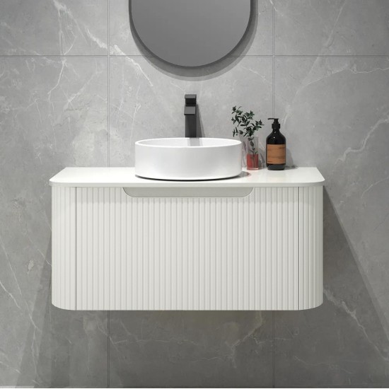 Amos 910X460X430mm Plywood Matte White Fluted Curve Vanity With Flat Top Amos 910X460X430mm Plywood Matte White Fluted Curve Vanity With Flat Top