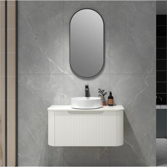 Amos 910X460X430mm Plywood Matte White Fluted Curve Vanity With Flat Top Amos 910X460X430mm Plywood Matte White Fluted Curve Vanity With Flat Top