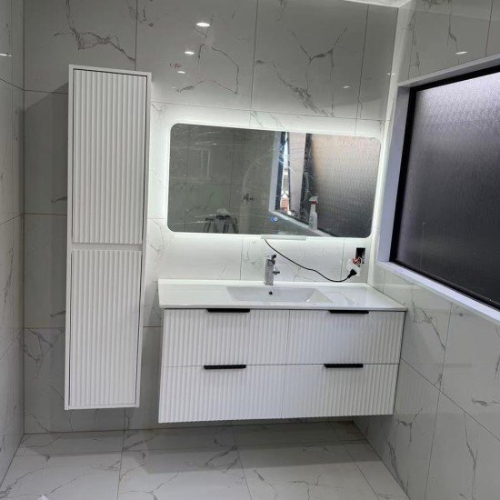Billy 1210x465x585mm Plywood Matt White Wall Hung Fluted Curve Vanity With Ceramic Top Billy 1210x465x585mm Plywood Matt White Wall Hung Fluted Curve Vanity With Ceramic Top