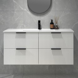 Billy 1210x465x585mm Plywood Matt White Wall Hung Fluted Curve Vanity With Ceramic Top