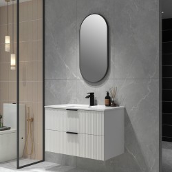 Billy 910x465x585mm Plywood Matt White Wall Hung Fluted Curve Vanity With Ceramic Top Billy 910x465x585mm Plywood Matt White Wall Hung Fluted Curve Vanity With Ceramic Top