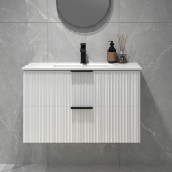 Billy 910x465x585mm Plywood Matt White Wall Hung Fluted Curve Vanity With Ceramic Top Billy 910x465x585mm Plywood Matt White Wall Hung Fluted Curve Vanity With Ceramic Top