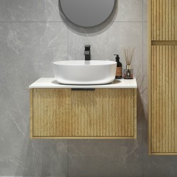 Felix 760X510X360mm Plywood Light Oak Fluted Vanity With Flat Top Felix 760X510X360mm Plywood Light Oak Fluted Vanity With Flat Top