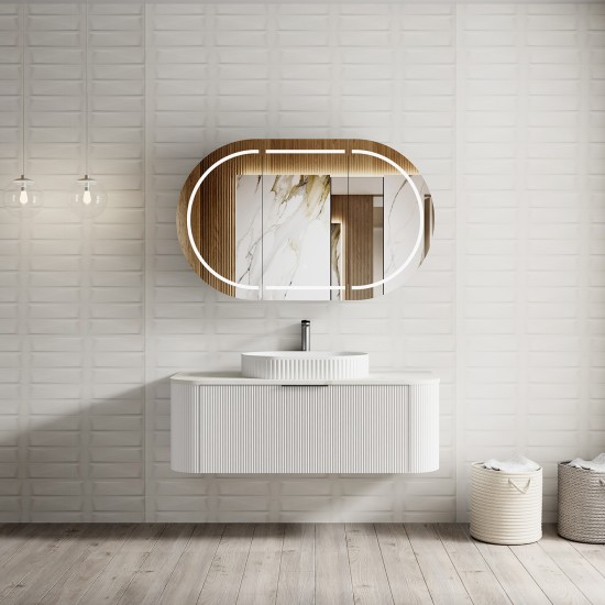 Luma 1200X455X450mm Plywood Matte White Fluted Curve Vanity With Flat Top