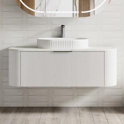 Luma 1200X455X450mm Plywood Matte White Fluted Curve Vanity With Flat Top
