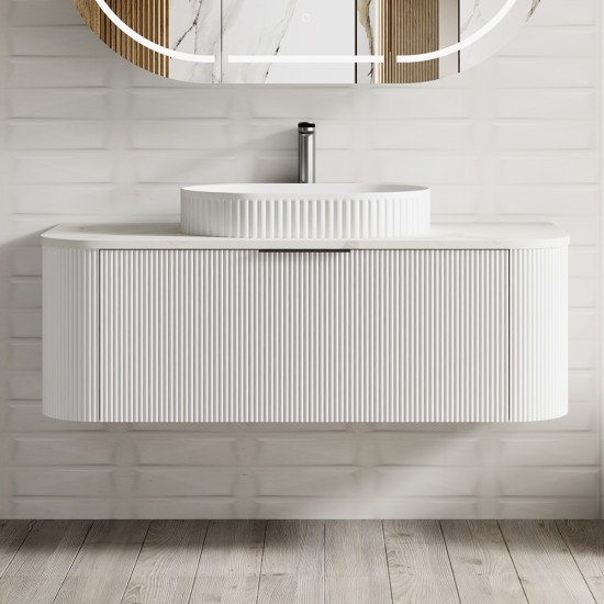 Luma 1200X455X450mm Plywood Matte White Fluted Curve Vanity With Flat Top
