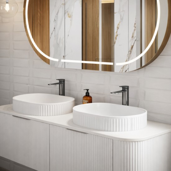 Luma 1500X455X450mm Plywood Matte White Fluted Curve Vanity With Flat Top