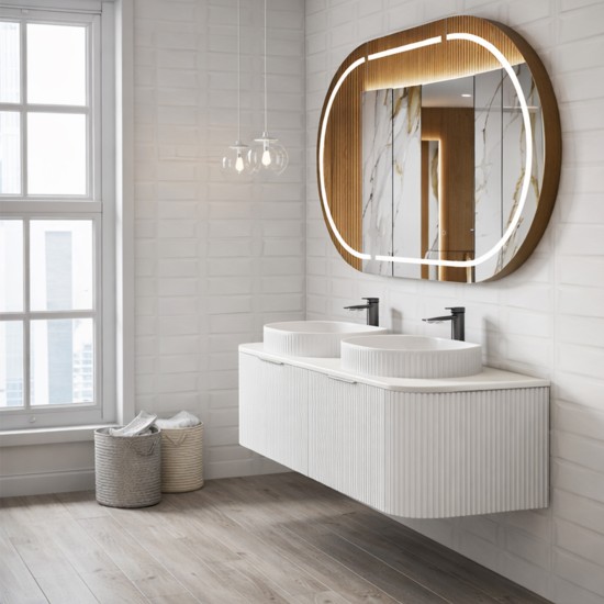 Luma 1500X455X450mm Plywood Matte White Fluted Curve Vanity With Flat Top