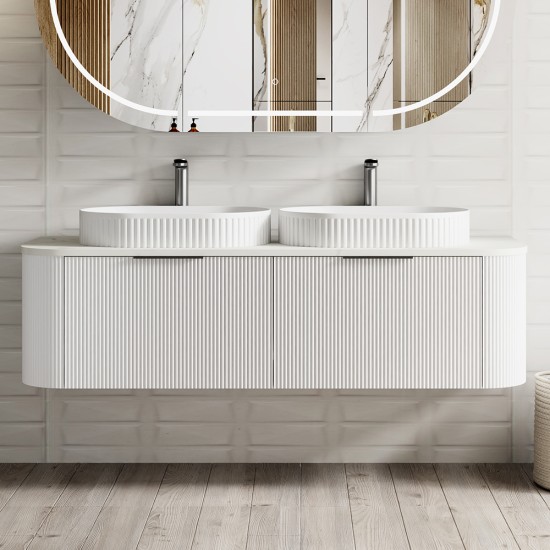 Luma 1500X455X450mm Plywood Matte White Fluted Curve Vanity With Flat Top