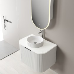 Luma 750X455X450mm Plywood Matte White Fluted Curve Vanity With Flat Top
