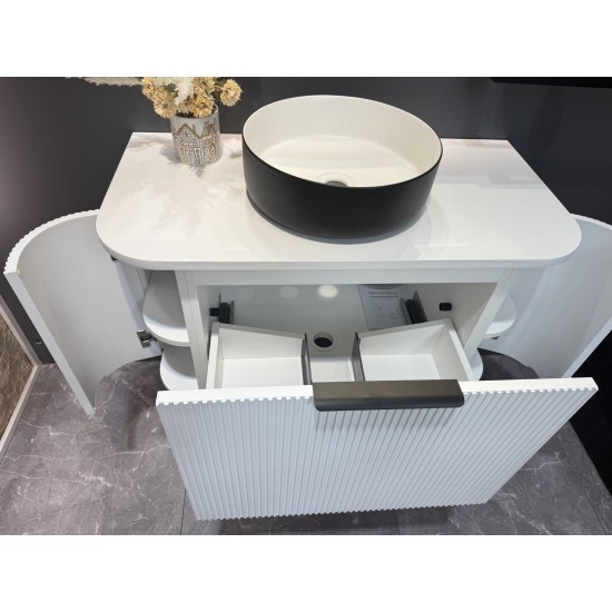 Luma 900X455X450mm Plywood Matte White Fluted Curve Vanity With Flat Top