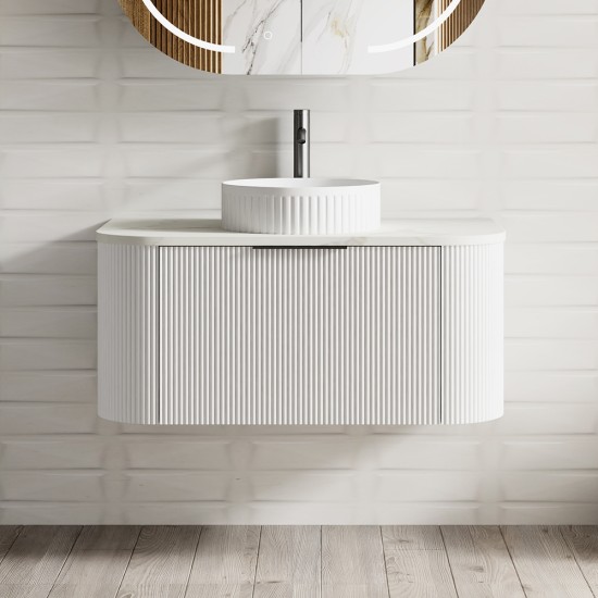 Luma 900X455X450mm Plywood Matte White Fluted Curve Vanity With Flat Top Luma 900X455X450mm Plywood Matte White Fluted Curve Vanity With Flat Top