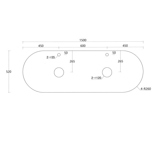 Mora 1500X520X450mm Plywood Light Oak Fluted Racetrack-Shaped Vanity With Flat Top