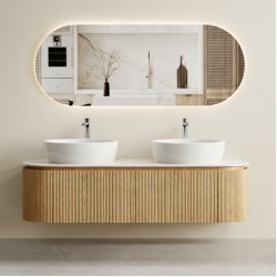Mora 1500X520X450mm Plywood Light Oak Fluted Racetrack-Shaped Vanity With Flat Top