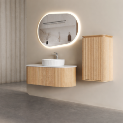 Mora 900X520X450mm Plywood Light Oak Fluted Racetrack-Shaped Vanity With Flat Top Mora 900X520X450mm Plywood Light Oak Fluted Racetrack-Shaped Vanity With Flat Top