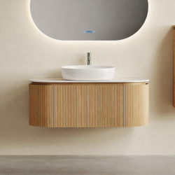 Mora 900X520X450mm Plywood Light Oak Fluted Racetrack-Shaped Vanity With Flat Top