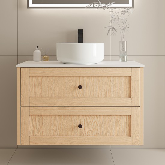 Vero 900x460x560mm Plywood Light Oak Wall Hung Vanity With Flat Top Vero 900x460x560mm Plywood Light Oak Wall Hung Vanity With Flat Top