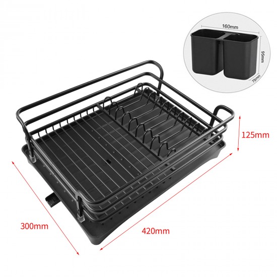 Kitchen Black Dish Drying Drainer Storage Rack Wire Basket 1 Tier Holder Organiser