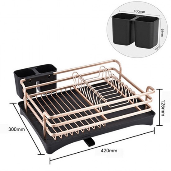 Kitchen Gold&Black Dish Drying Drainer Storage Rack Wire Basket 1 Tier Holder Organiser