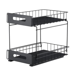 2-Tier Under-Sink Pull-Out Organizer, No-Drill Installation Sliding Bathroom/Kitchen Cabinet Storage Basket  Black 2-Tier Under-Sink Pull-Out Organizer, No-Drill Installation Sliding Bathroom/Kitchen Cabinet Storage Basket  Black