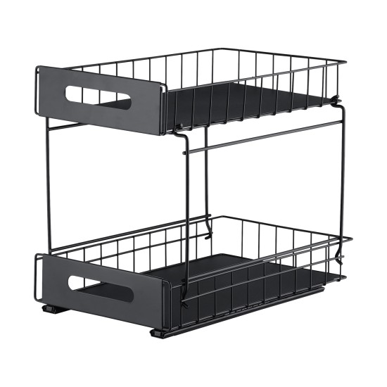 2-Tier Under-Sink Pull-Out Organizer, No-Drill Installation Sliding Bathroom/Kitchen Cabinet Storage Basket Black 2-Tier Under-Sink Pull-Out Organizer, No-Drill Installation Sliding Bathroom/Kitchen Cabinet Storage Basket Black